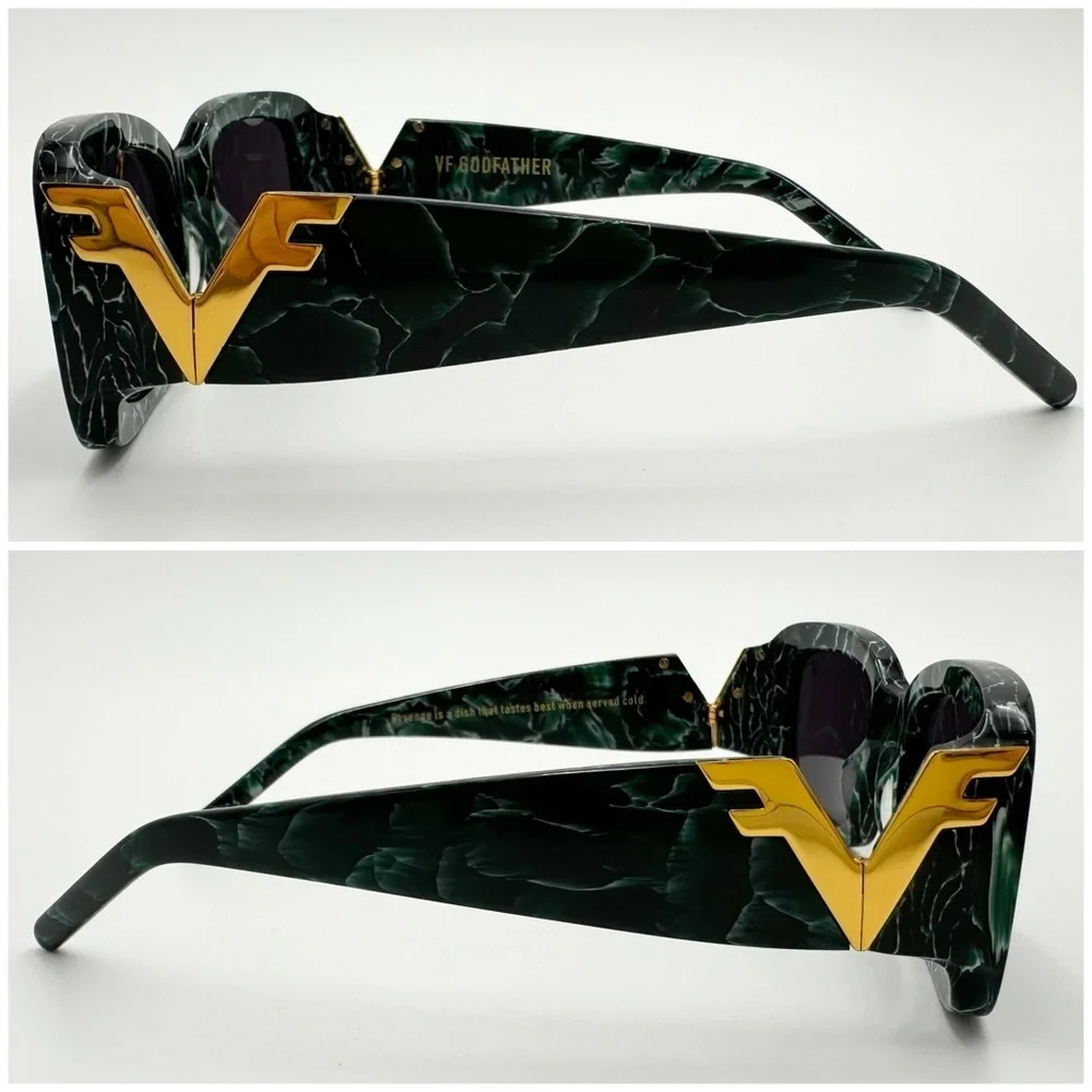 VINTAGE FRAMES COMPANY Vf Godfather Rectangle Sunglasses - Black/Green Marble